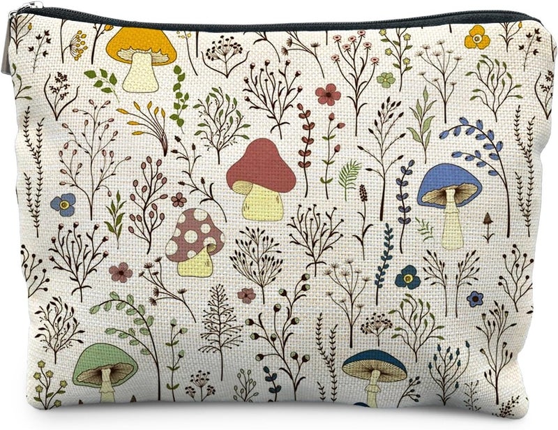 RYYCDOI Vintage Colorful Mushroom Makeup Bag, Gifts for Women Lovers, Floral Cosmetic Toiletry Bag, Accessories and Stuff - Image 1